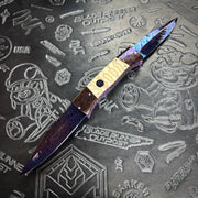 Vallotton, Rainy - T-N-T One Off custom folder - Chad Nichols’ Boomerang Damascus blade & bolsters - Mammoth Molar inlays