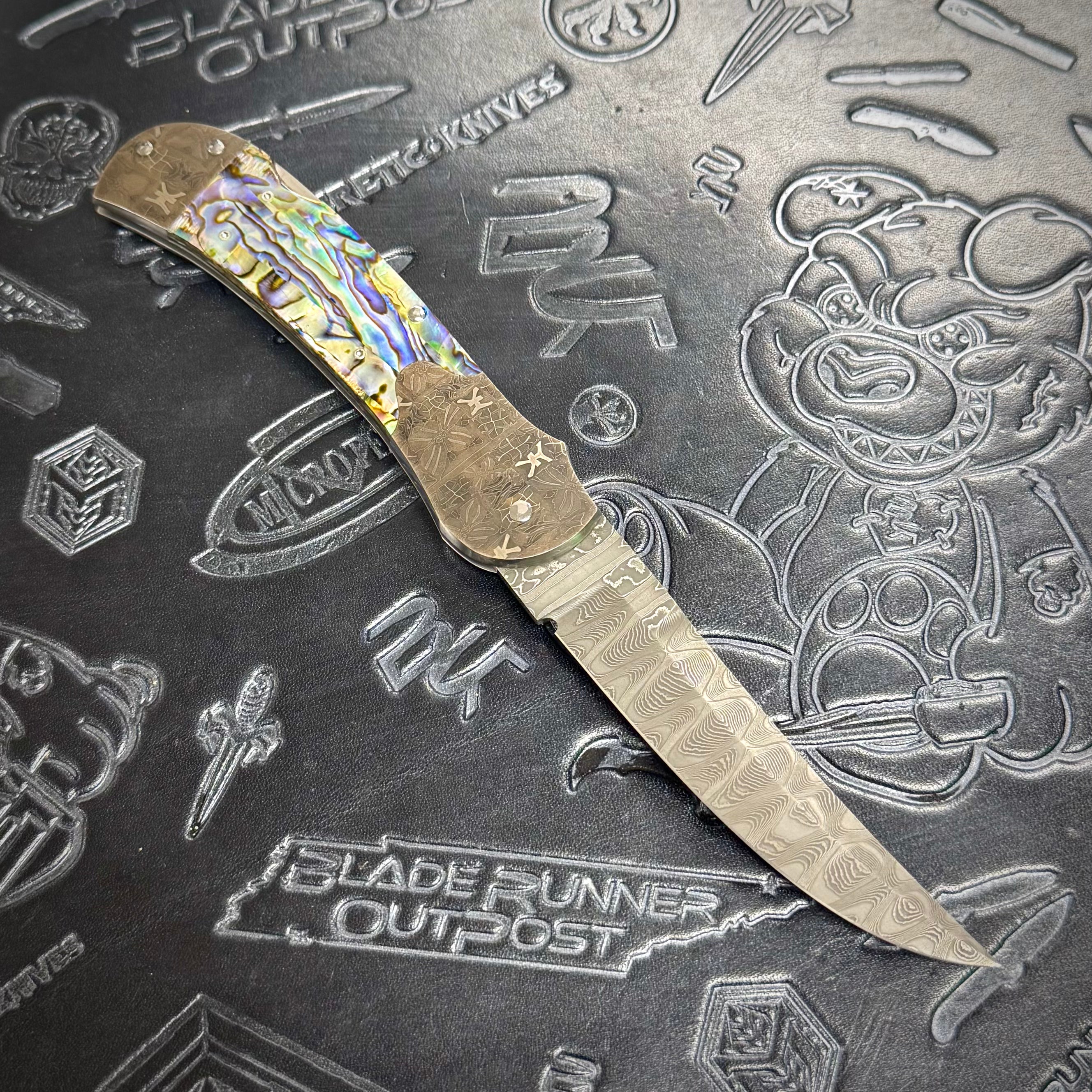 Warren Osborne Custom Auto - Abalone & Mike Norris Damascus - Mosaic Damascus bolsters