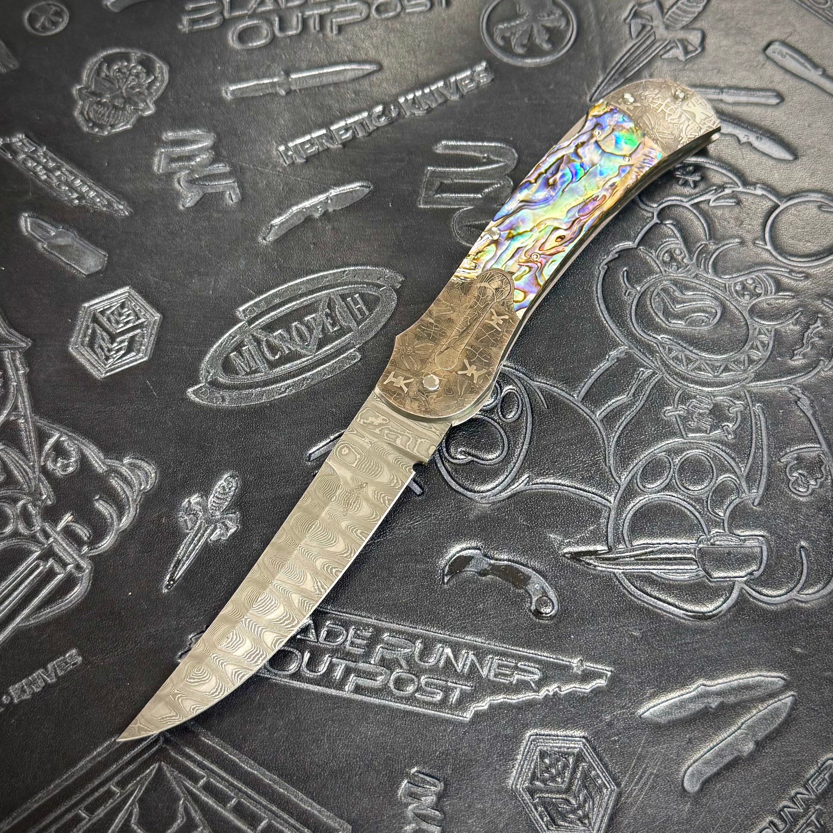 Warren Osborne Custom Auto - Abalone & Mike Norris Damascus - Mosaic Damascus bolsters