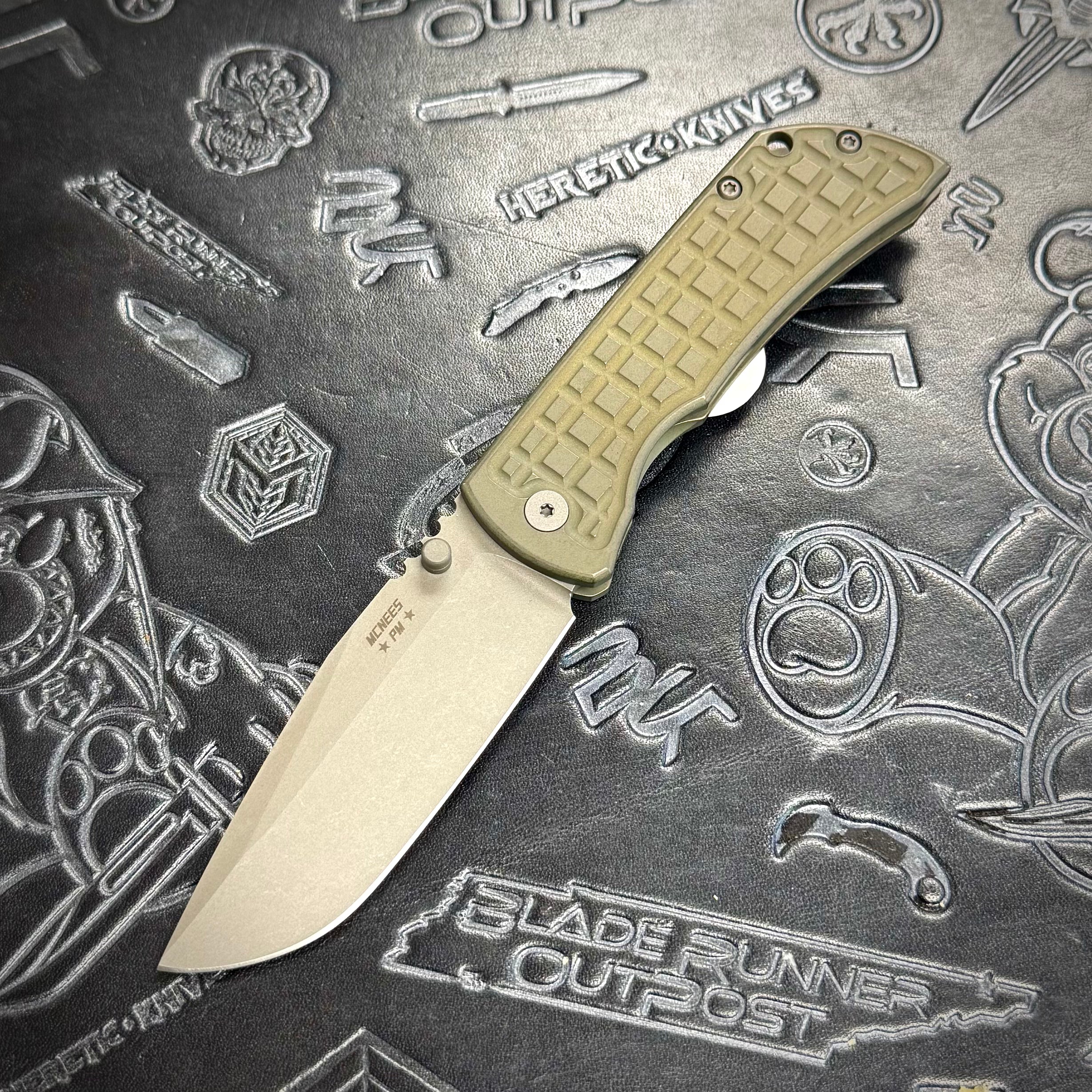 McNees Knives PM Mac 2 3.5” Gen2 Drop Point - Atomic Green/Bronze Frag