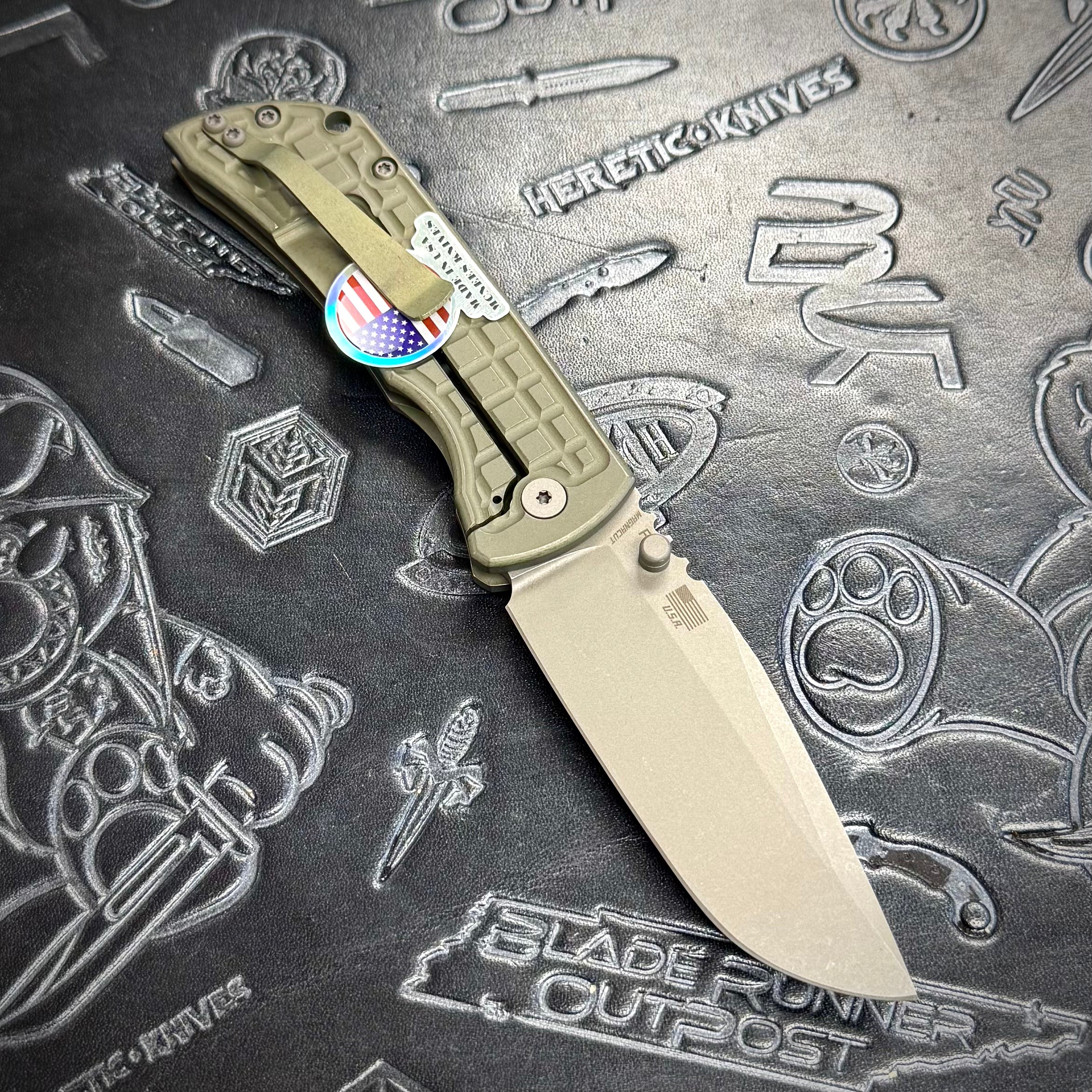 McNees Knives PM Mac 2 3.5” Gen2 Drop Point - Atomic Green/Bronze Frag