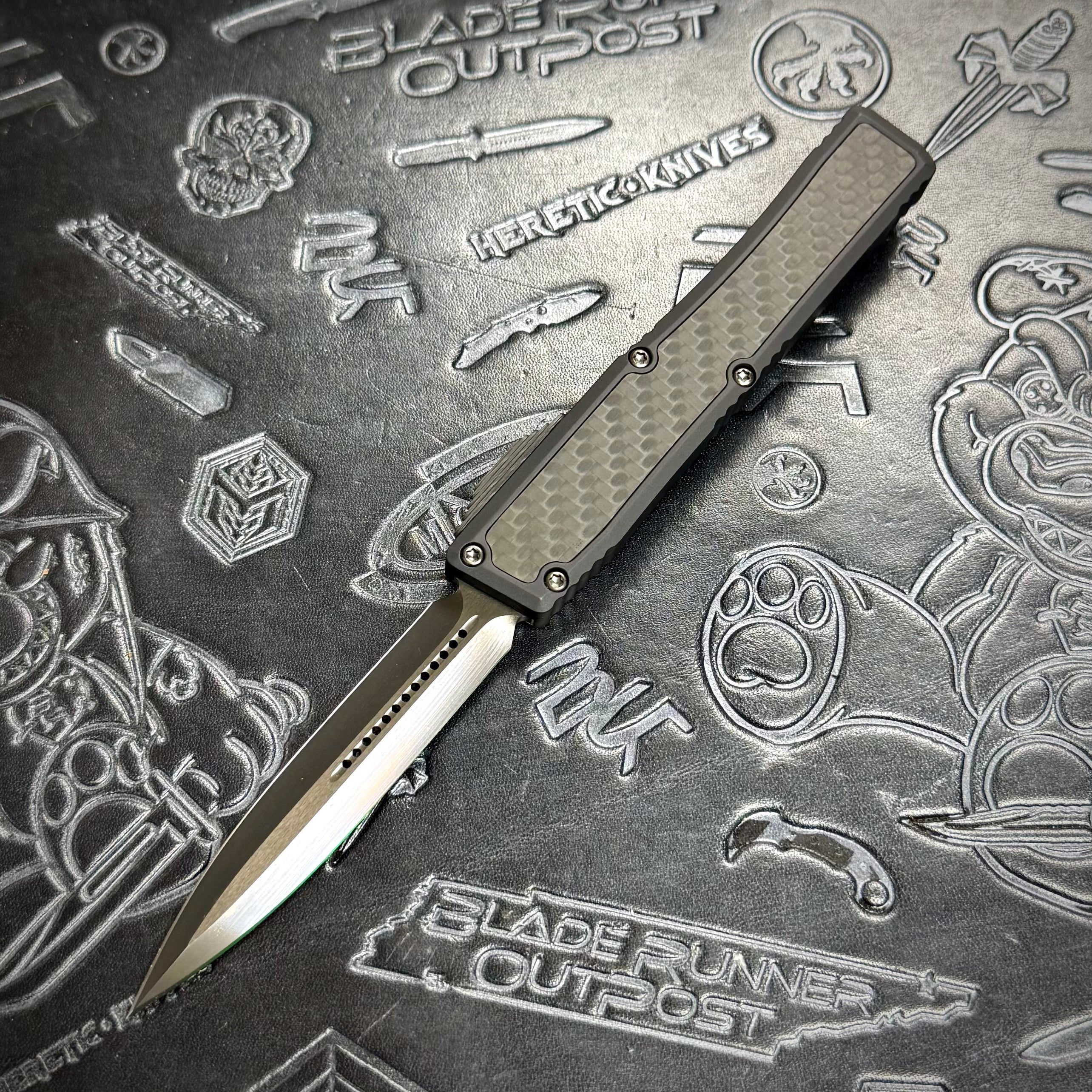 Heretic Nyx Custom - Double Edge High Sheen DLC - Hefted Aluminum Chassis w/ Carbon Fiber inlay - Carbon Fiber button w/ Abalone inlay - DLC hardware