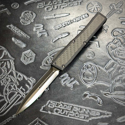 Heretic Nyx Custom - Double Edge High Sheen DLC - Hefted Aluminum Chassis w/ Carbon Fiber inlay - Carbon Fiber button w/ Abalone inlay - DLC hardware