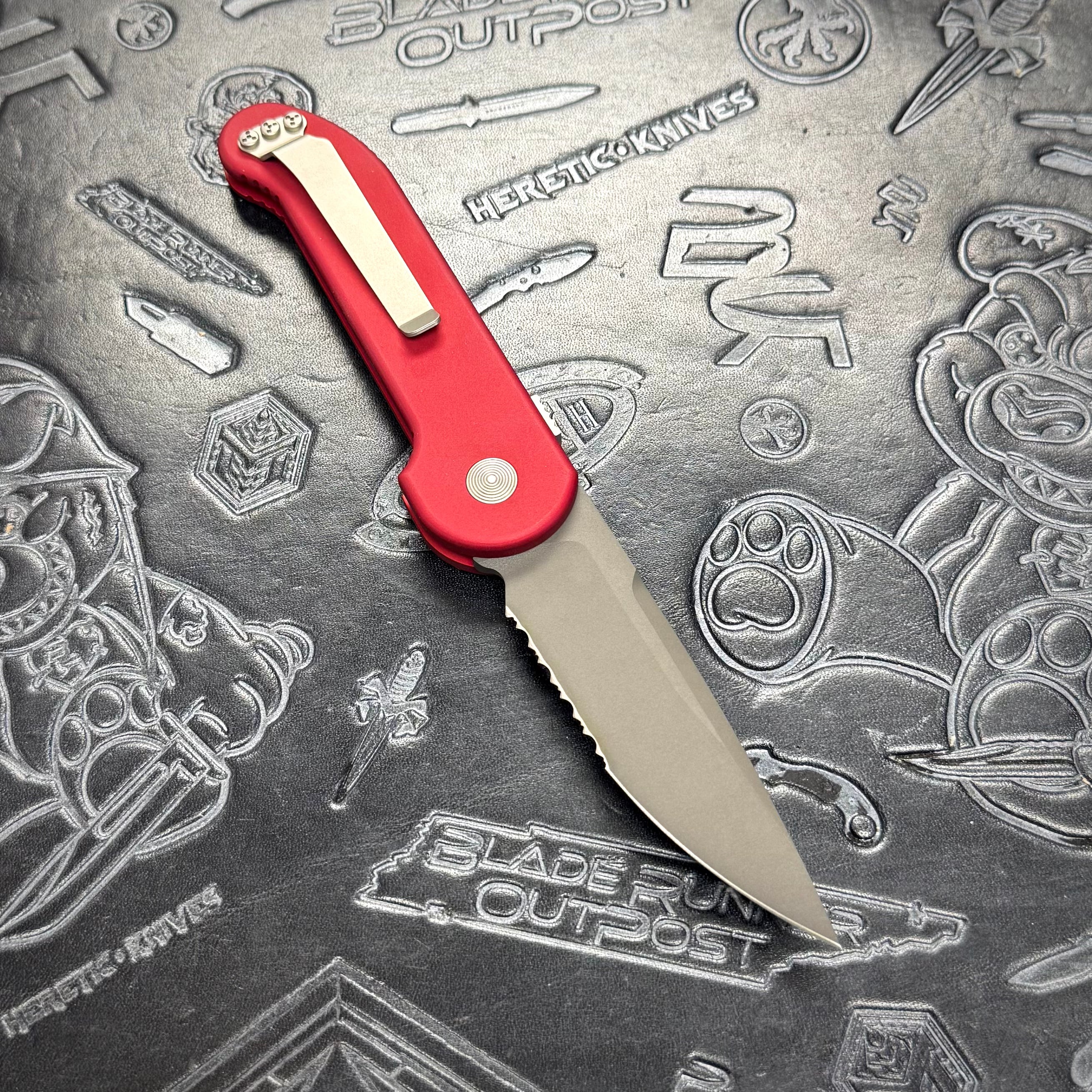 Microtech Vintage UMS Red “Firefighter” w/ safety - Black Partial Serrated S30V - 10/2003 build