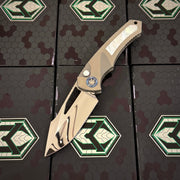 Heretic Pariah Manual Custom - Single Edge Mirror Polish - Hefted Titanium Chassis w/ Mother of Pearl inlays & Mother of Pearl button inlay - Blue Ti pivot collars S/N: 006