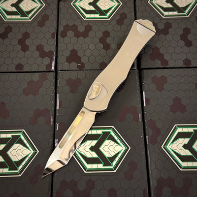 Heretic Hydra V4 Custom - Cracked Ice Compound Grind Tanto - Stainless Steel Chassis w/ Black Pearl inlaid Button Cover, Button, Charging Handle & Plate S/N: 009
