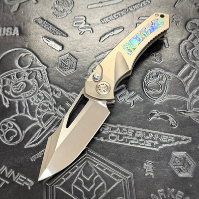 Heretic Pariah Manual Custom - Single Edge Mirror Polish - Hefted Titanium Chassis w/ Abalone inlays & Abalone button inlay S/N: 002