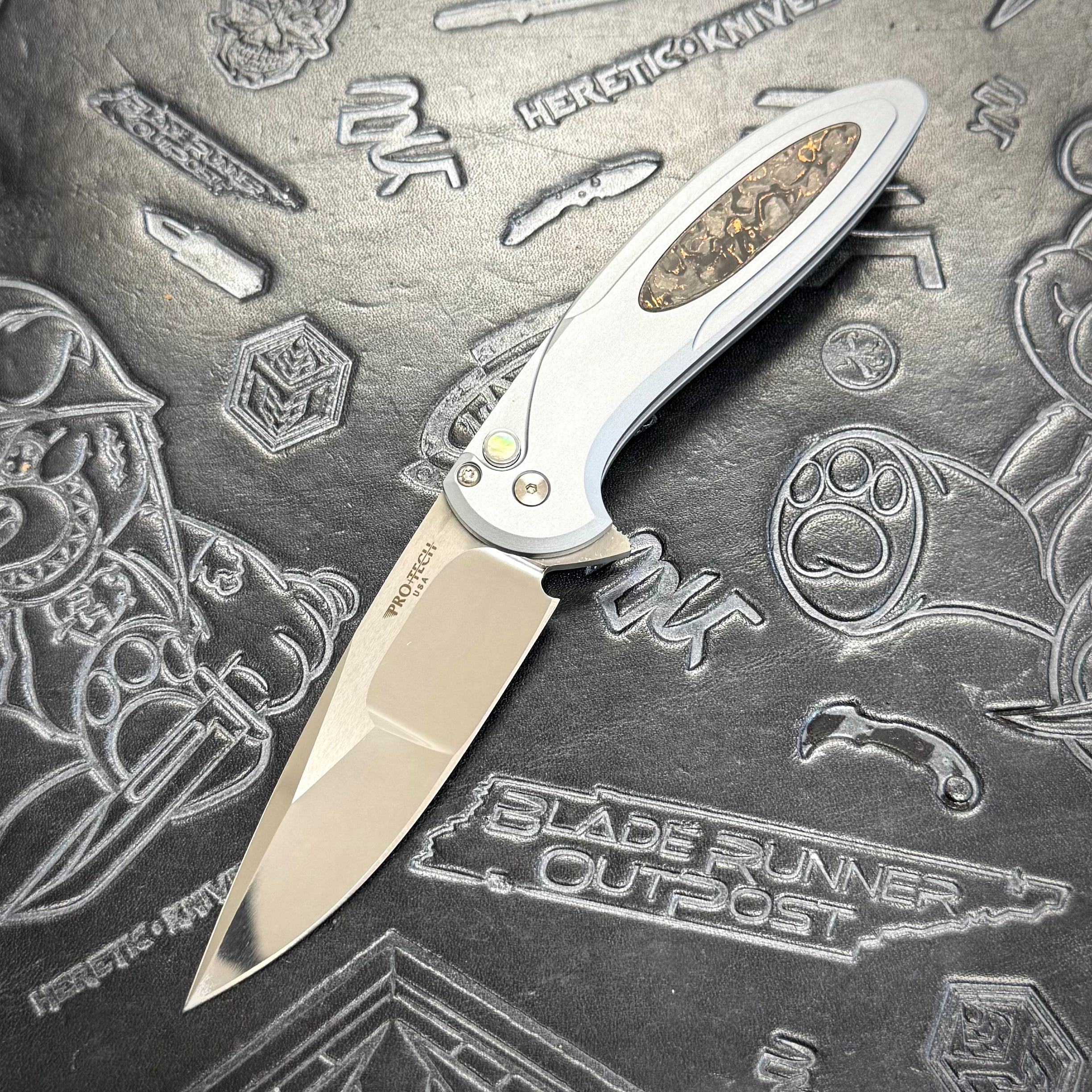 ProTech Cambria 2 - 2025 Custom 004 - Grey handle w/ Copper TechnoCarbo inlay & Black Lip Pearl button inlay - Mike Irie Mirror Polish
