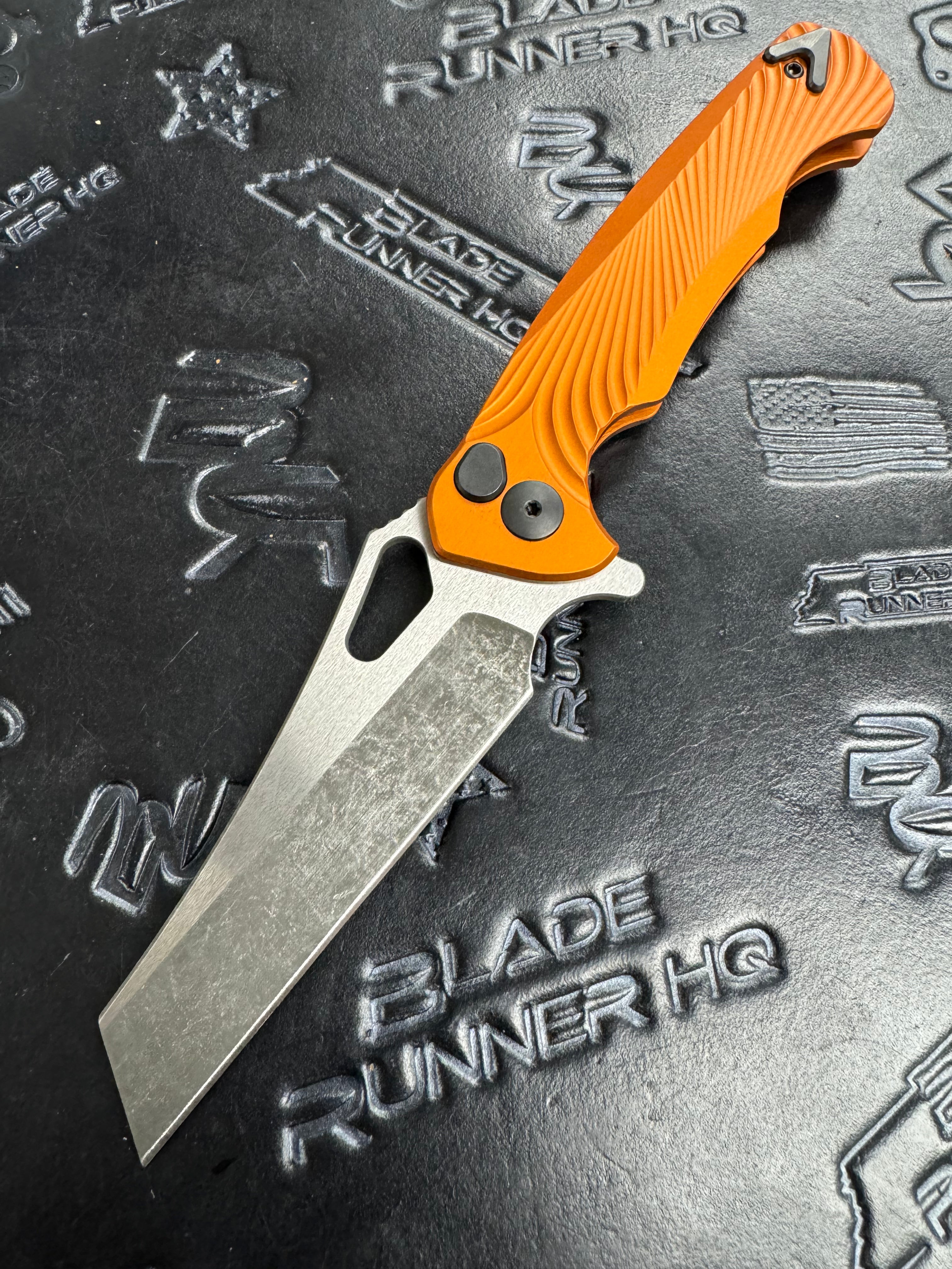 Dead Reckon Knives Ridgeback - Aluminum Burnt Orange, WharnCleaver, Series 2, TwoTone Magnacut, Button Lock, Dark Stonewash