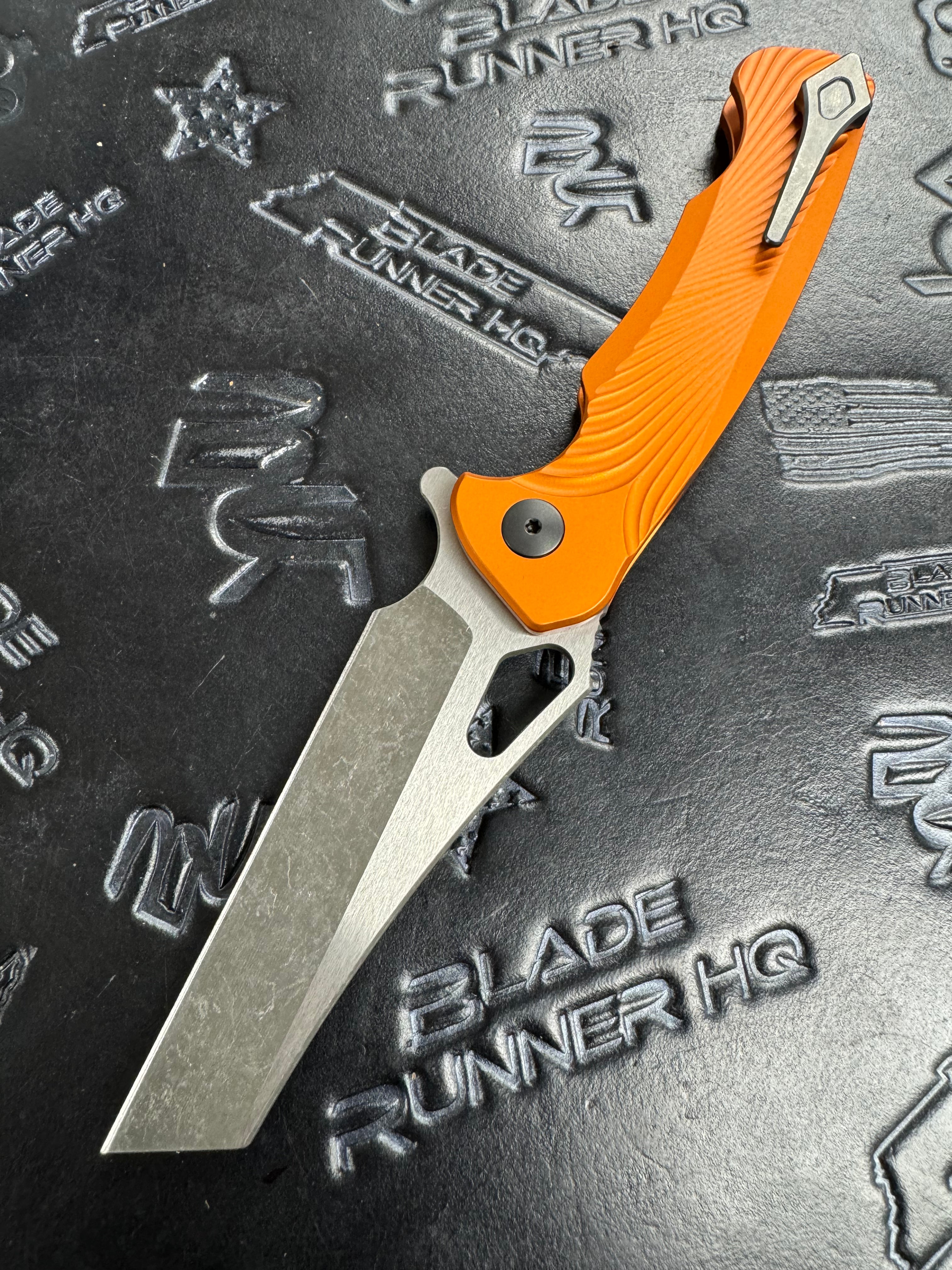 Dead Reckon Knives Ridgeback - Aluminum Burnt Orange, WharnCleaver, Series 2, TwoTone Magnacut, Button Lock, Dark Stonewash