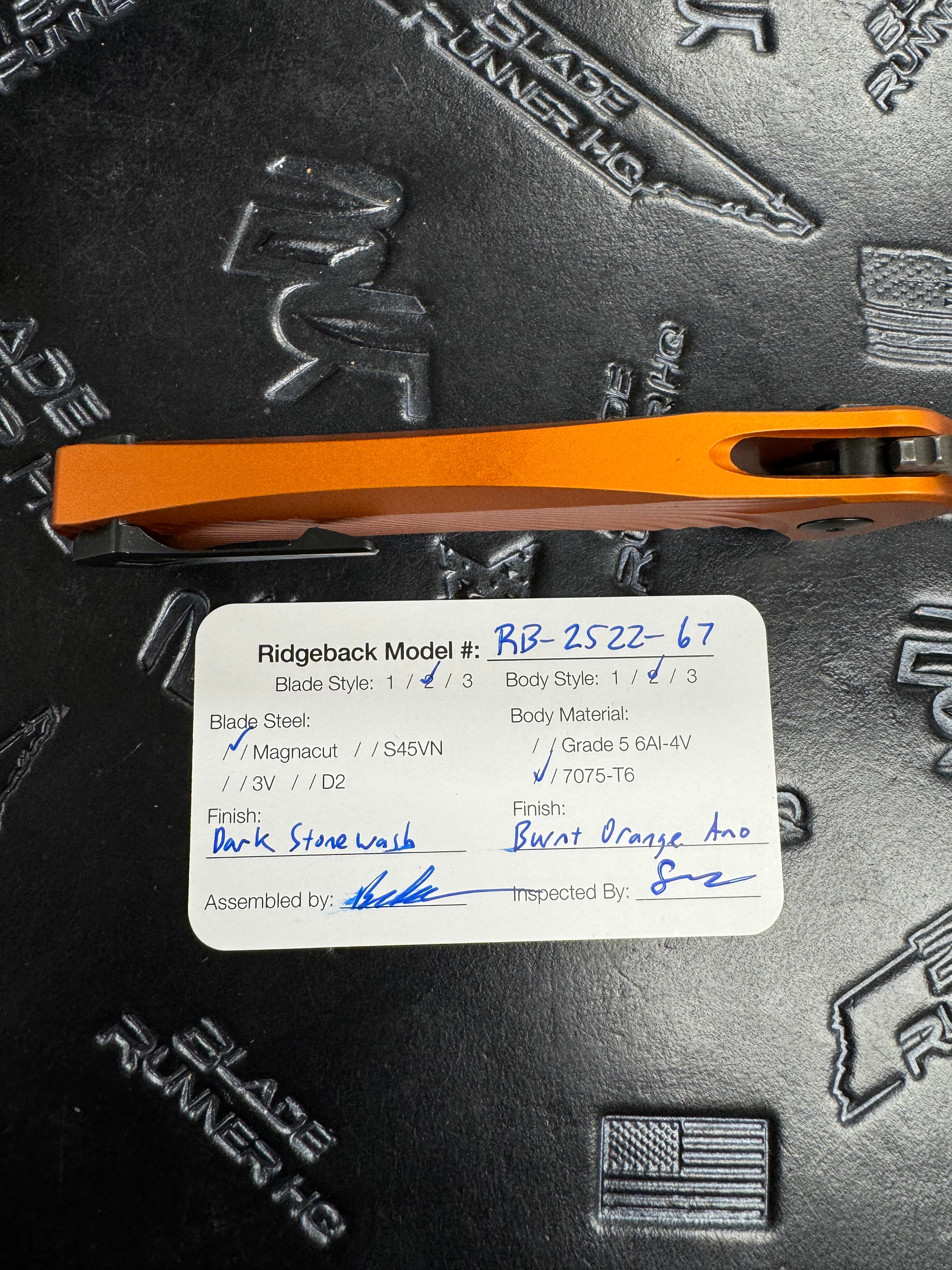 Dead Reckon Knives Ridgeback - Aluminum Burnt Orange, WharnCleaver, Series 2, TwoTone Magnacut, Button Lock, Dark Stonewash