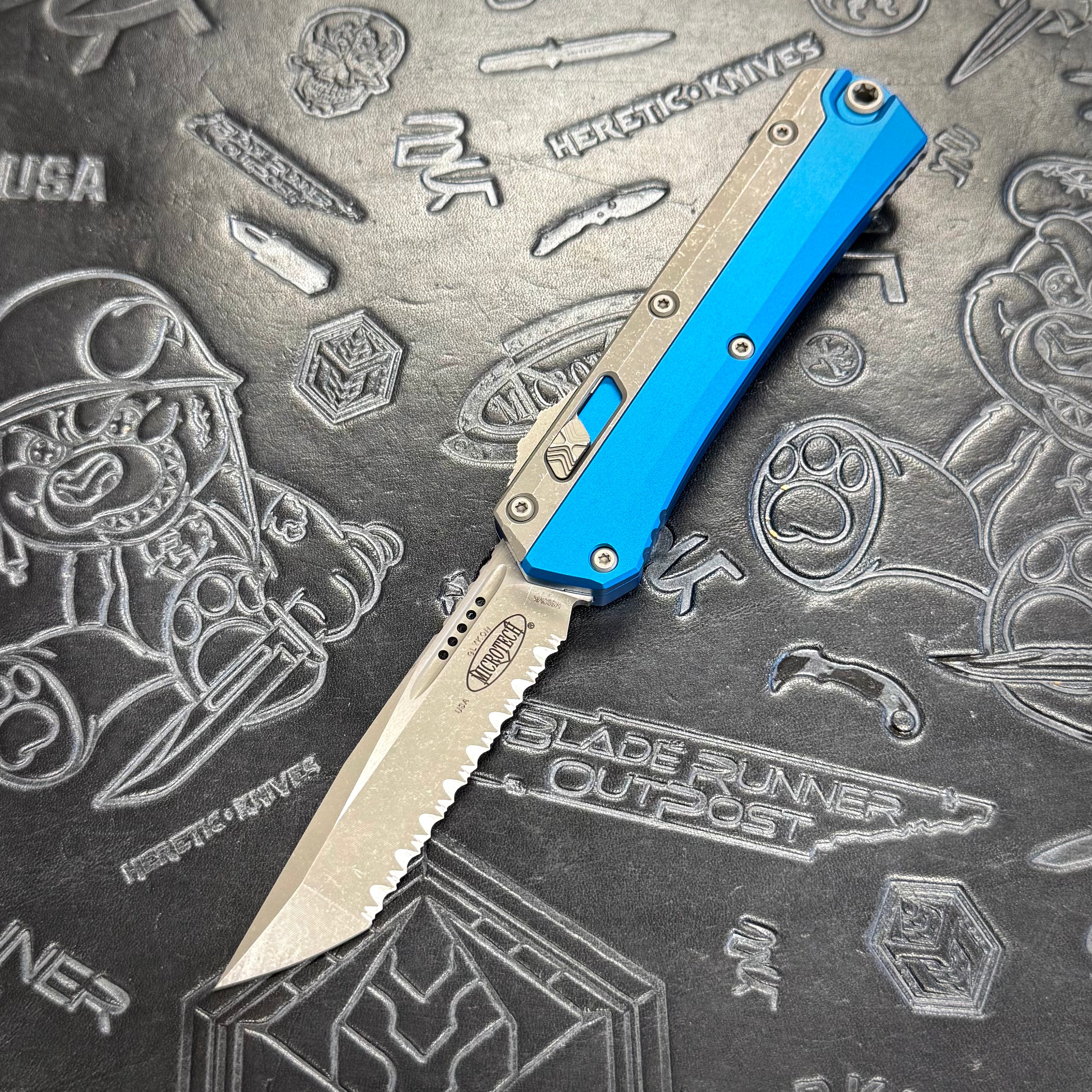 Microtech Glykon - Blue - Apocalyptic Tanto Full Serrated 185-12 APBL