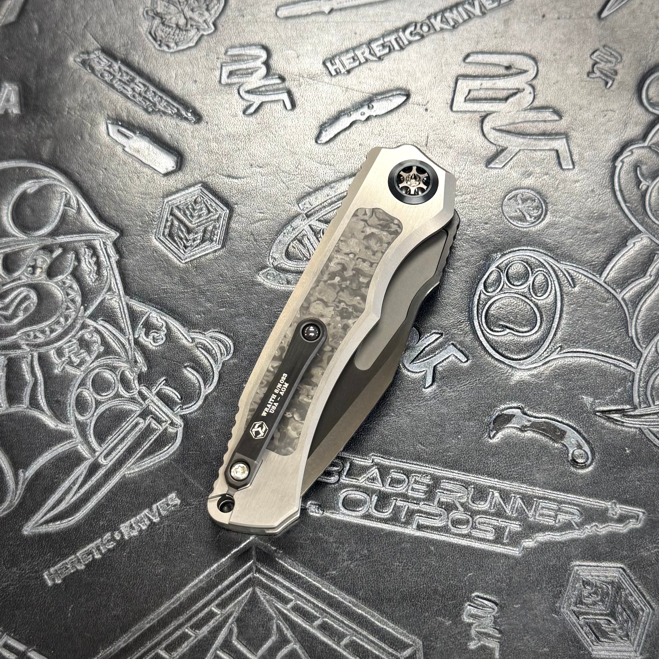 Heretic Wraith V4 Auto Custom - Compound Grind Tanto High Sheen DLC - Hefted Titanium Chassis - CarboTi Techno Carbo Inlays - DLC Hardware S/N: 023