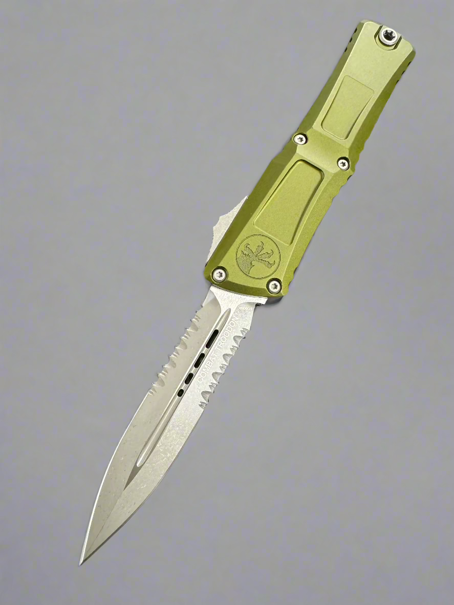 Microtech Knives Combat Troodon Gen III Apocalyptic Partial Serrated Double Edge w/ OD Green Handle 1142-11 APOD