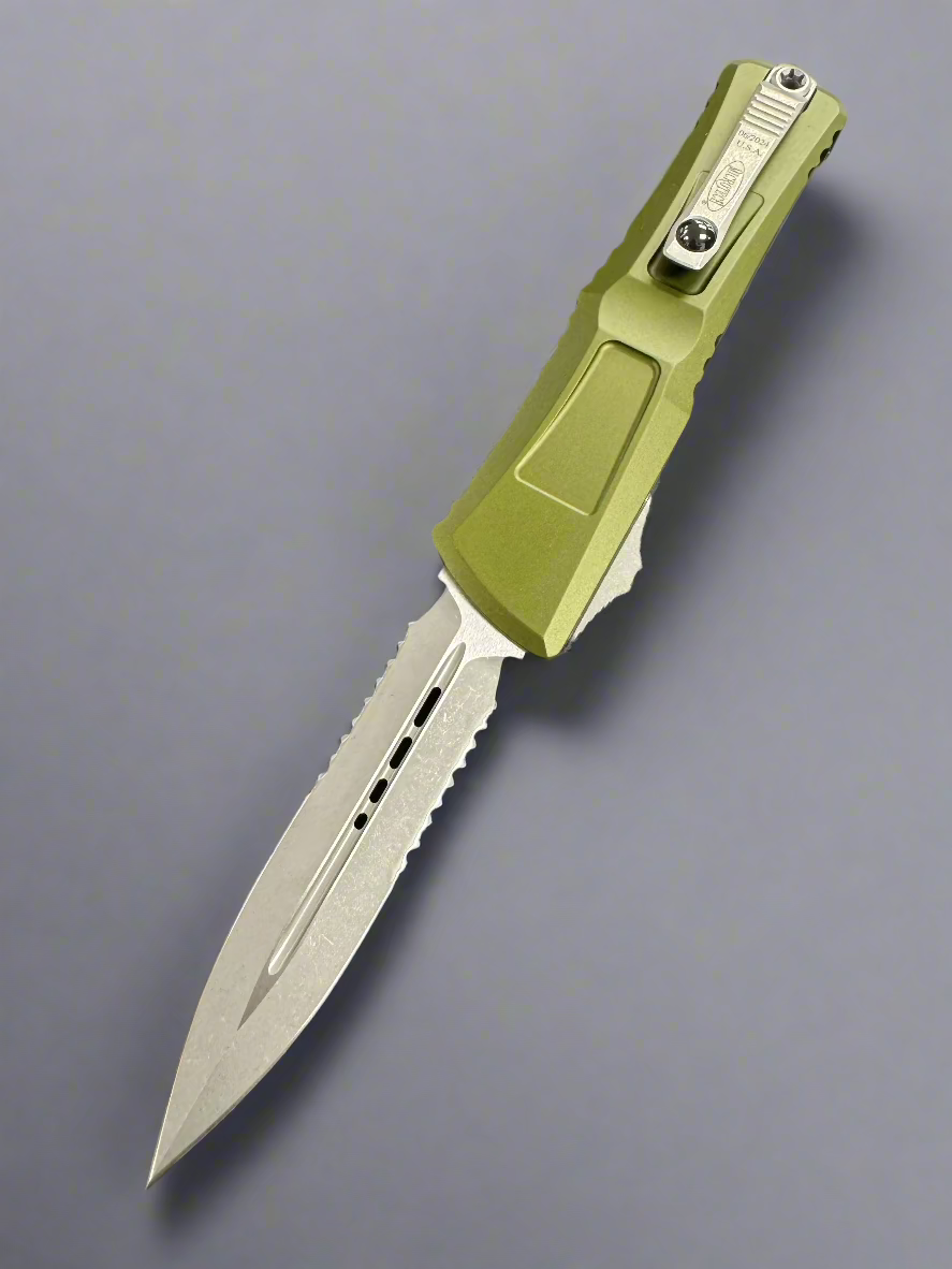 Microtech Knives Combat Troodon Gen III Apocalyptic Partial Serrated Double Edge w/ OD Green Handle 1142-11 APOD