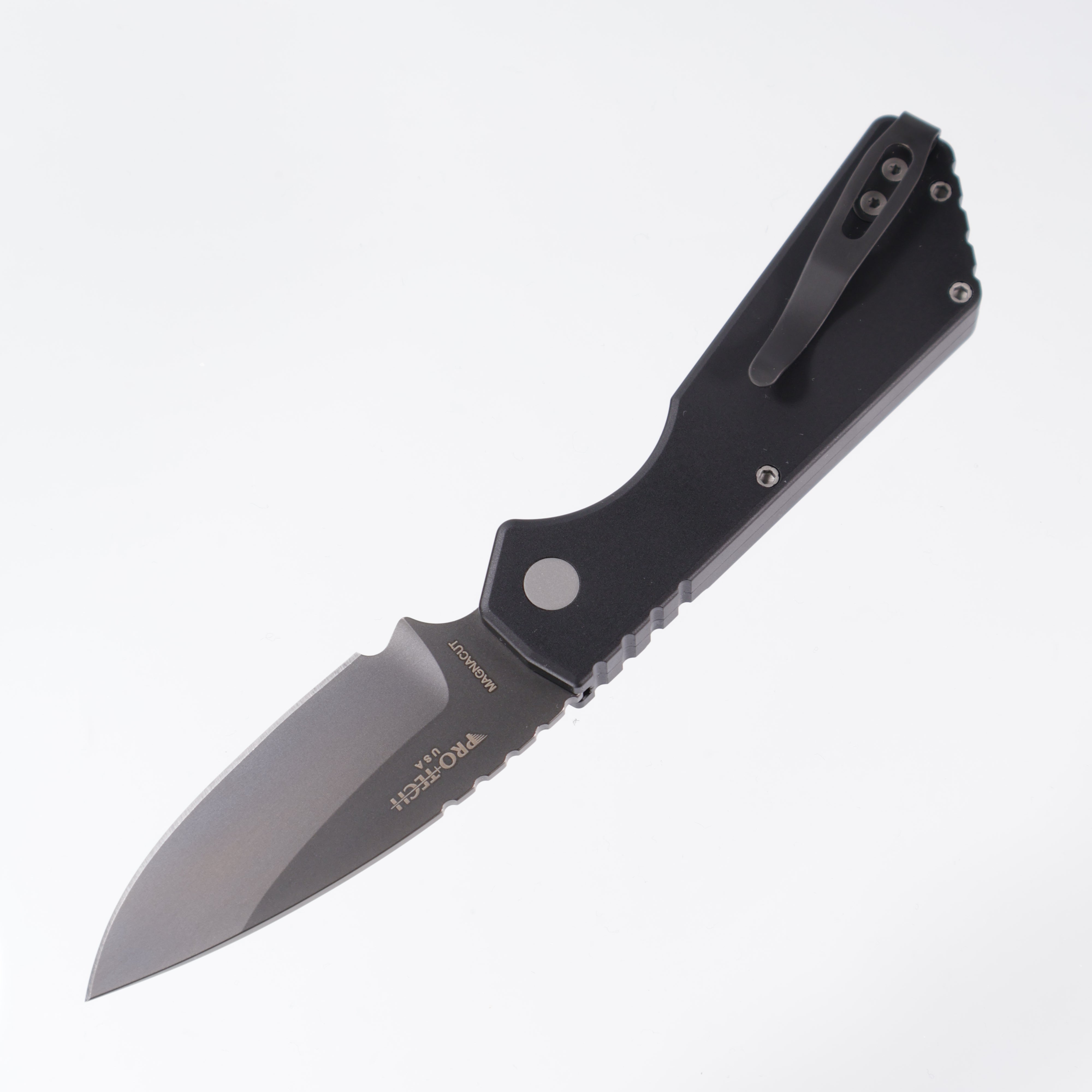 Protech Strider PT+ PT221 - Black Handle - Smokey Grey DLC Magnacut