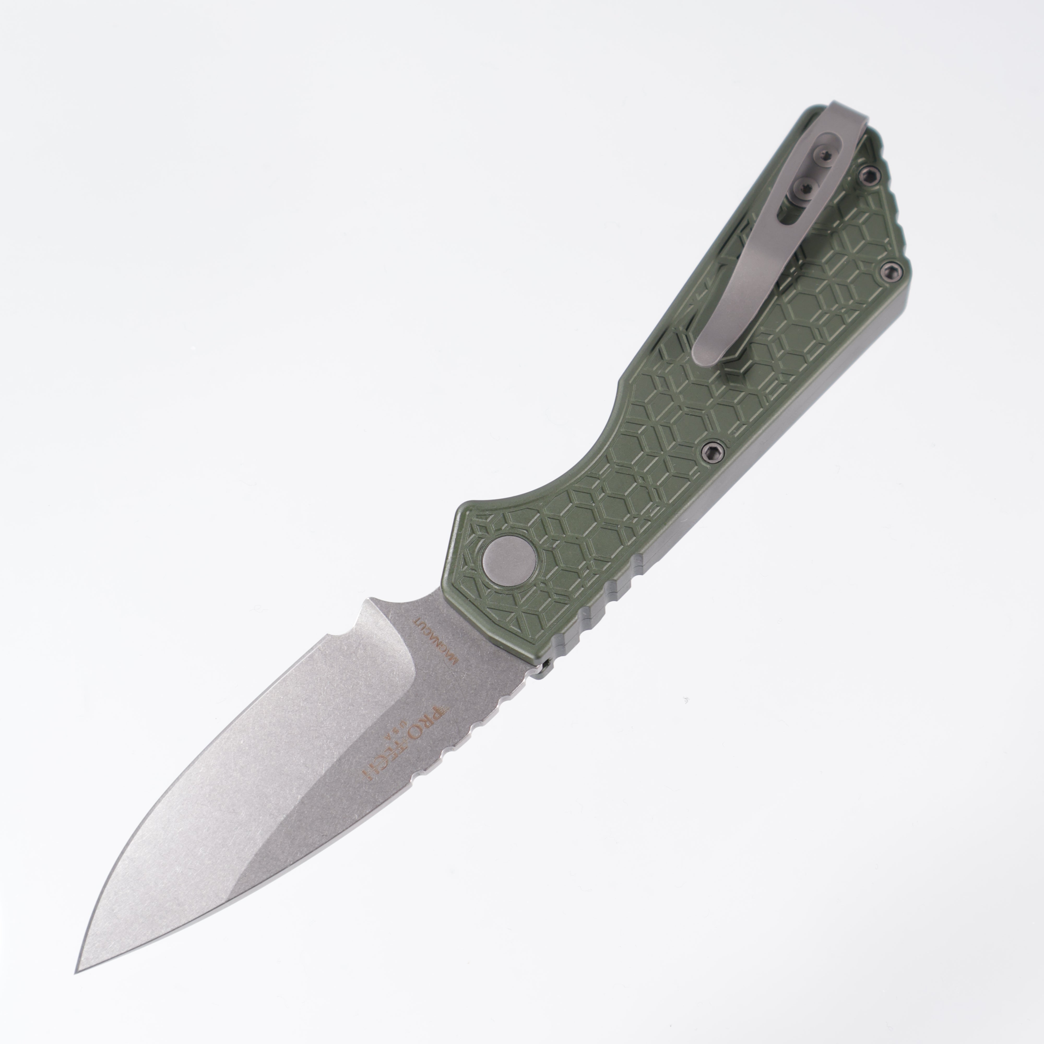 Pro-Tech Strider PT+ - Green Aluminum w/ Gridlock Texture - Stonewash Magnacut - Strider PT+ PT205-Gridlock