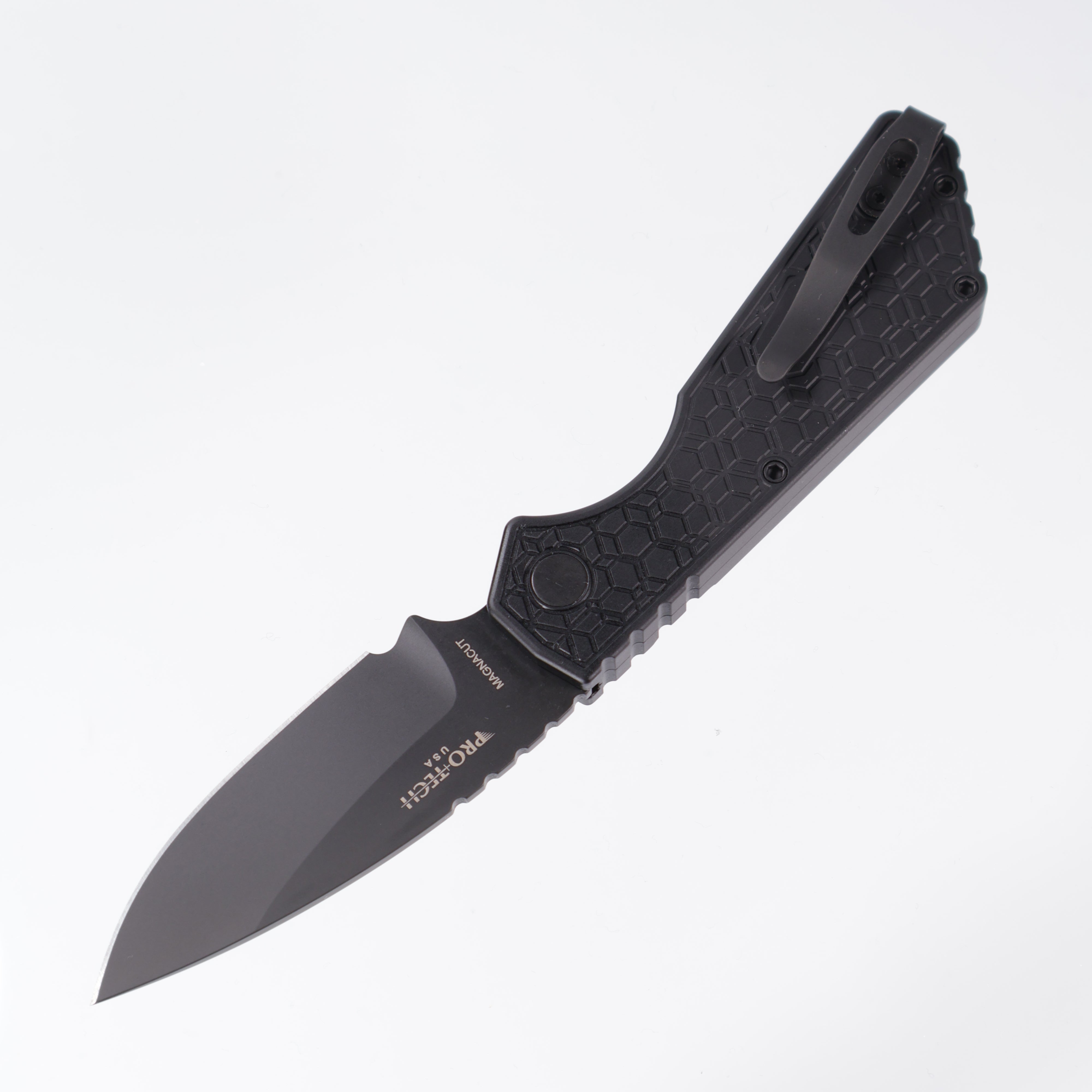 Pro-Tech PT Plus Gridlock Black Aluminum Handle w/ Black Hardware & DLC MagnaCut Blade PT207-Gridlock