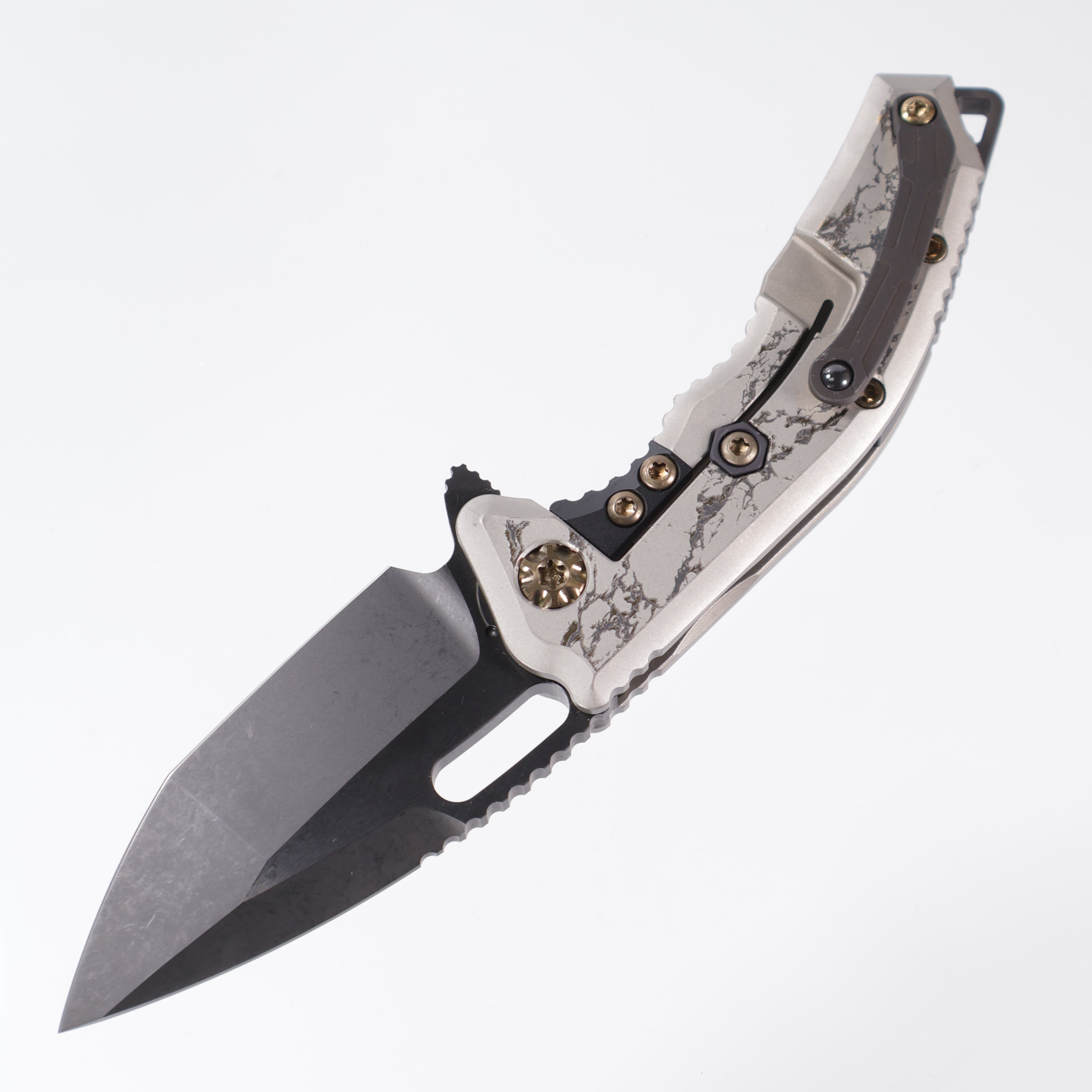 Heretic Medusa V3 Manual - White Marble Anodization - DLC Tanto - BROP Exclusive H009-6A-WT/MAR