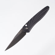 Protech Newport 3437-SG - Black Handle w/ 3D Wave milling & Mother Of Pearl button - Smokey Grey DLC S35VN