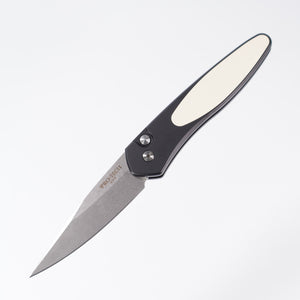 Pro-Tech Newport Tuxedo - Black Aluminum w/ Ivory Micarta inlay - Stonewash S35VN - 3451