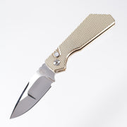 Pro-Tech Strider Custom PT+ AUTO Folding Knife 3.05" CPM-MagnaCut Mike Irie Mirror Compound Blade, Textured AlBronze Aluminum Handles, Mother of Pearl Button - 2024 PT+ Custom 005