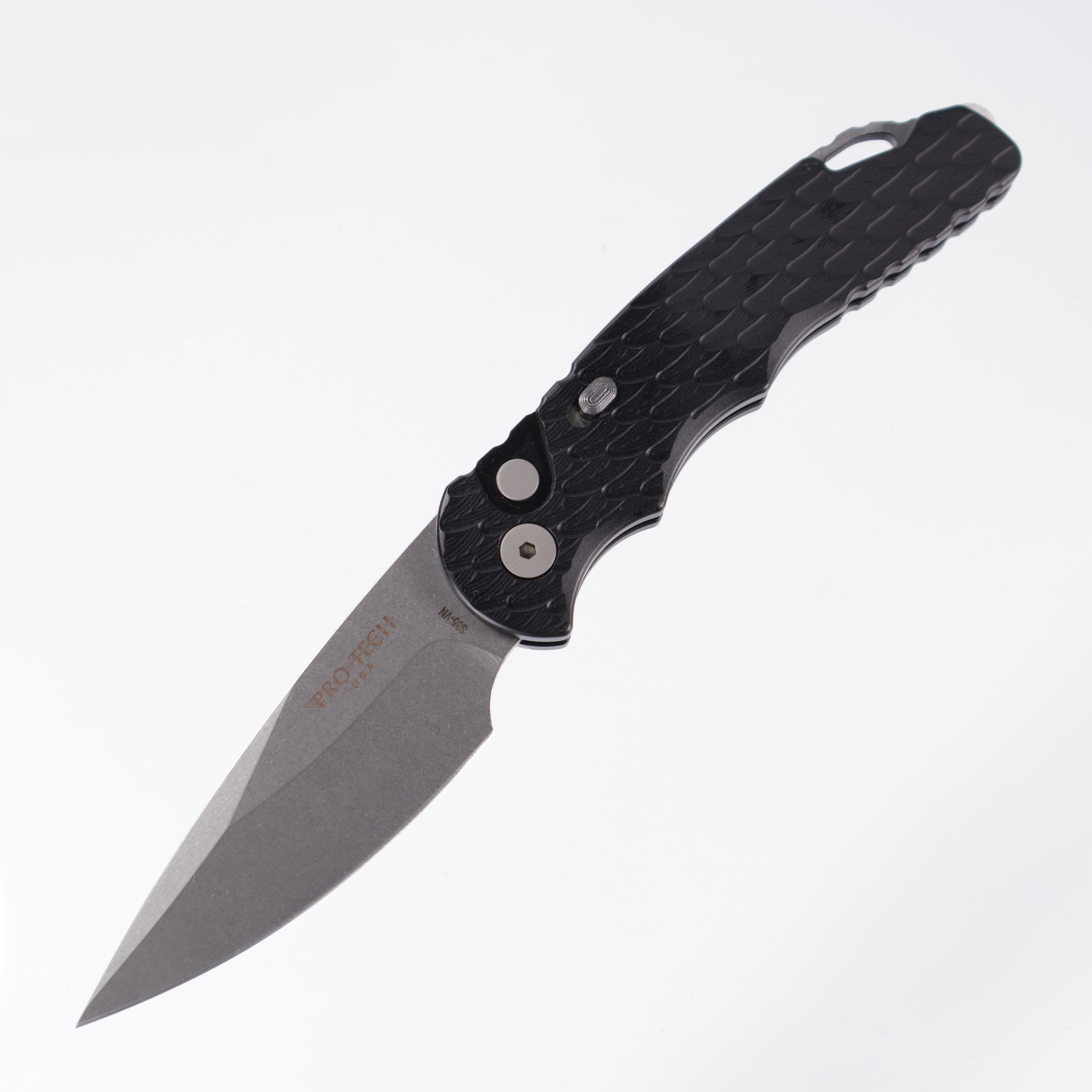 Pro-Tech TR-5 - Black Aluminum w/ Feather Texture & Safety - Stonewash S35VN - T505-F