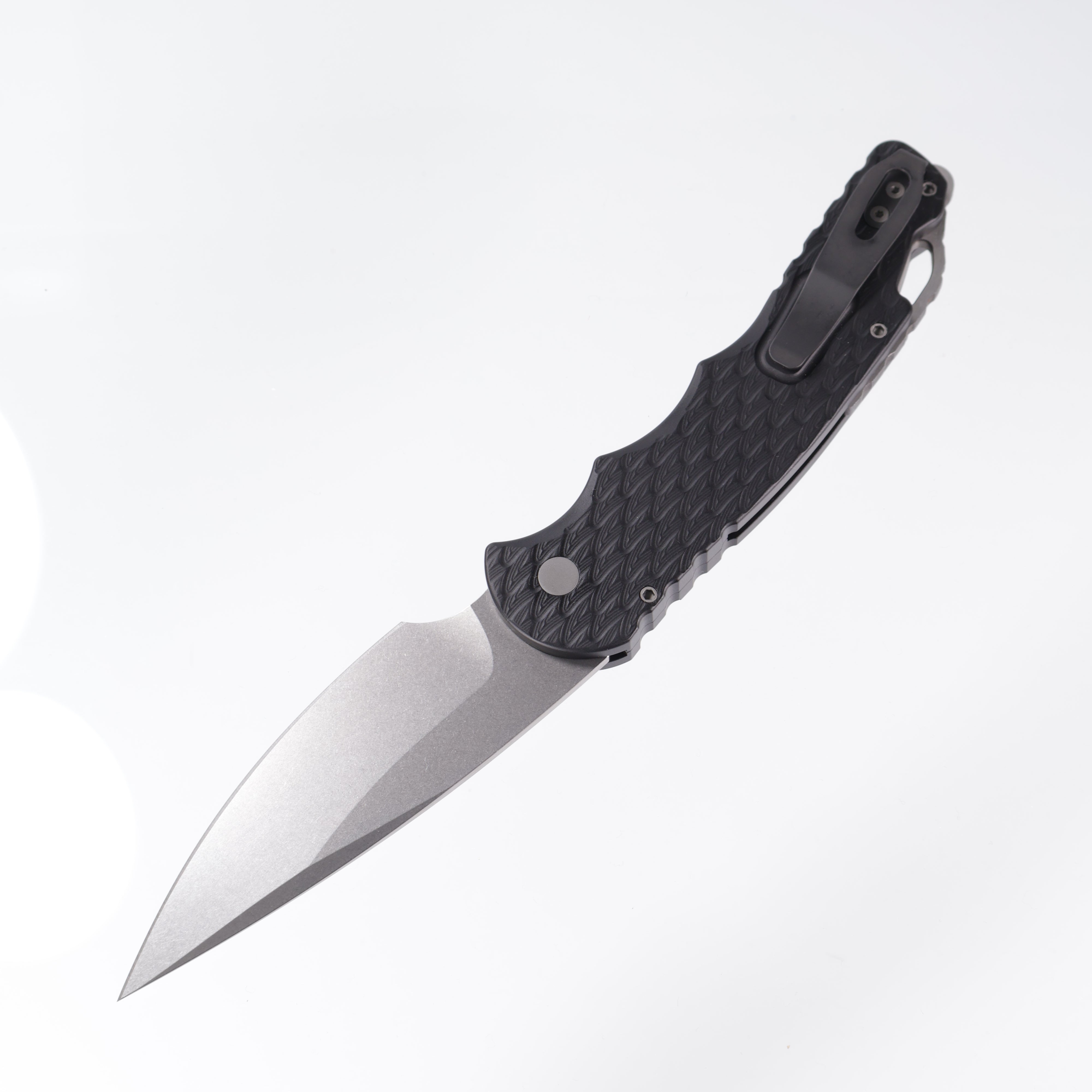 Pro-Tech TR-4 - Black Aluminum w/ Feather Texture & Safety - Stonewash Magnacut - T4105-F
