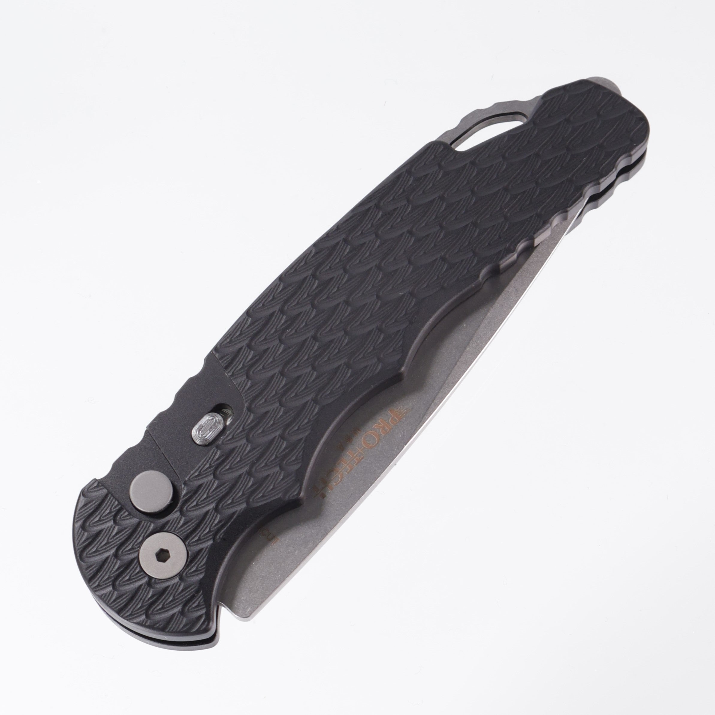 Pro-Tech TR-4 - Black Aluminum w/ Feather Texture & Safety - Stonewash Magnacut - T4105-F