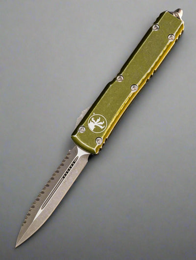 Microtech Ultratech D/E OTF Auto Knife Distressed OD Green (3.4" AP Full Serr)