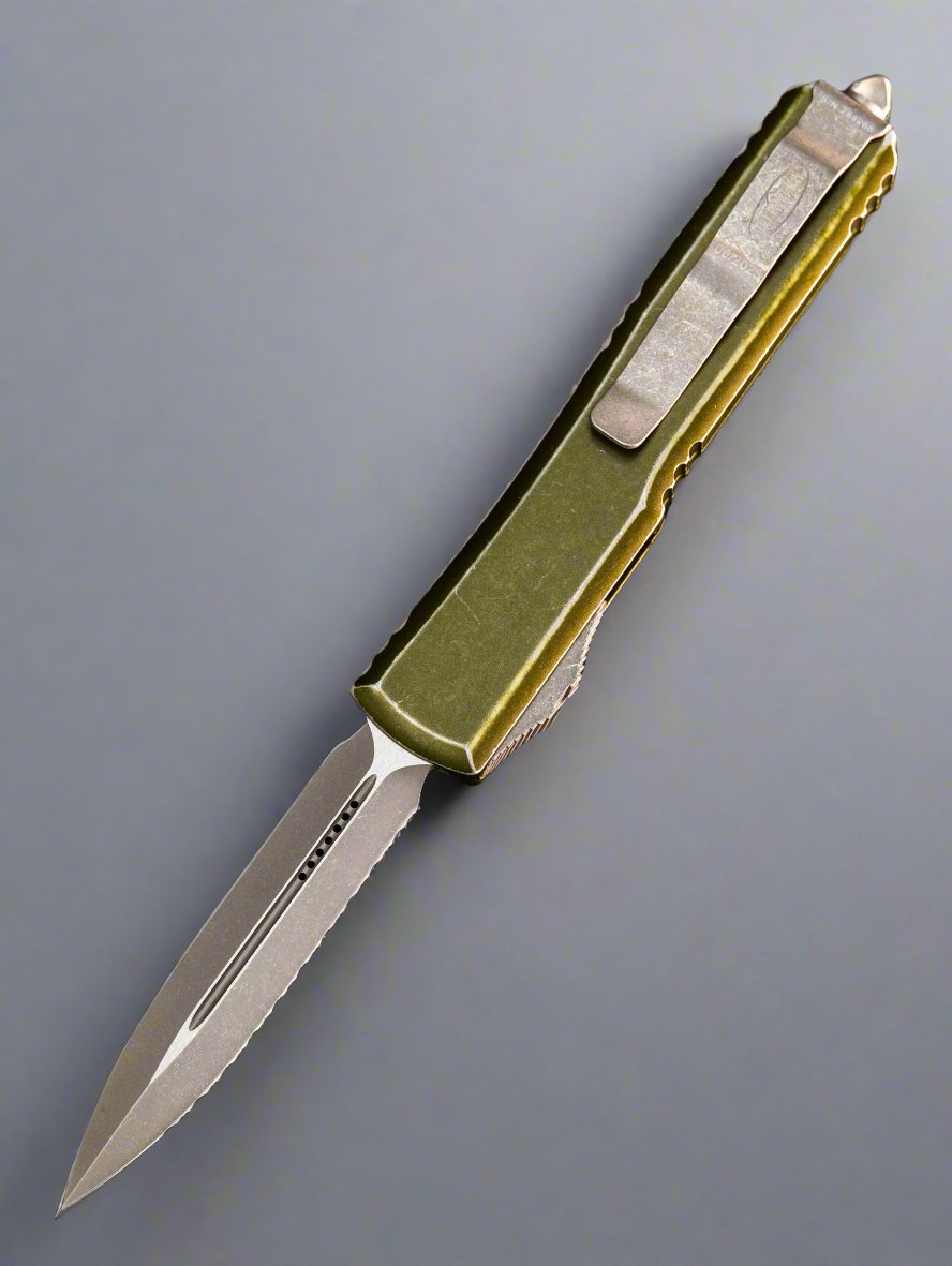 Microtech Ultratech D/E OTF Auto Knife Distressed OD Green (3.4" AP Full Serr)