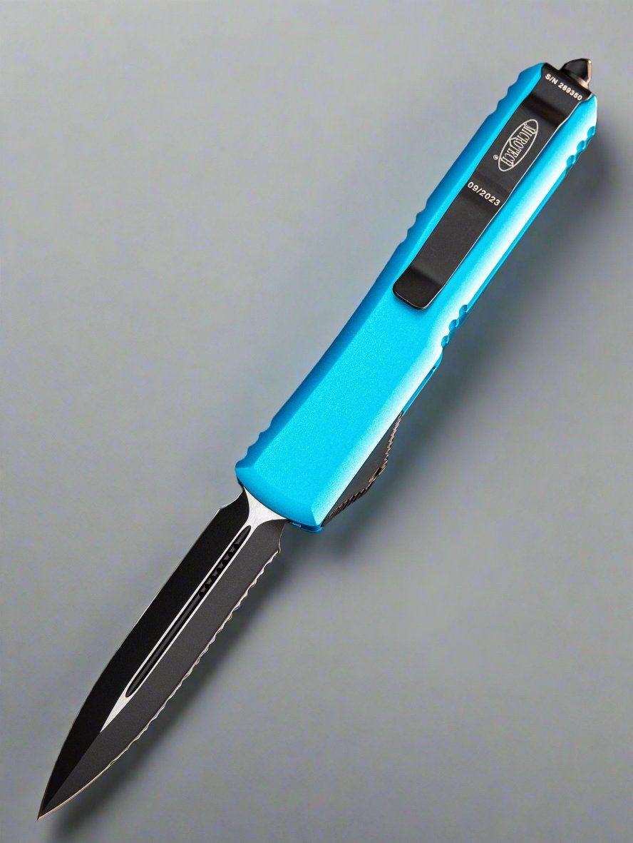 Microtech Ultratech D/E OTF Automatic Knife Turquoise (3.4" Black Full Serr)