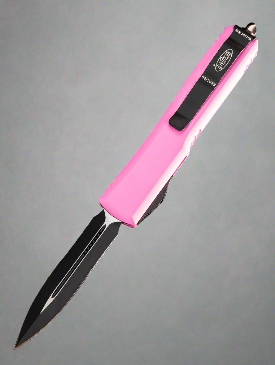 Microtech Ultratech D/E OTF Automatic Knife Pink Alum (3.4" Black Serr) 122-2BPK
