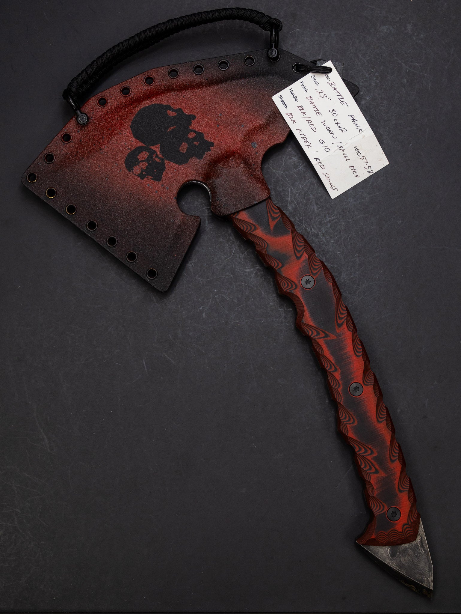 Aries CQCT Large Battle Hawk 1/4” Thick 80crv2 Skull Etched Axe