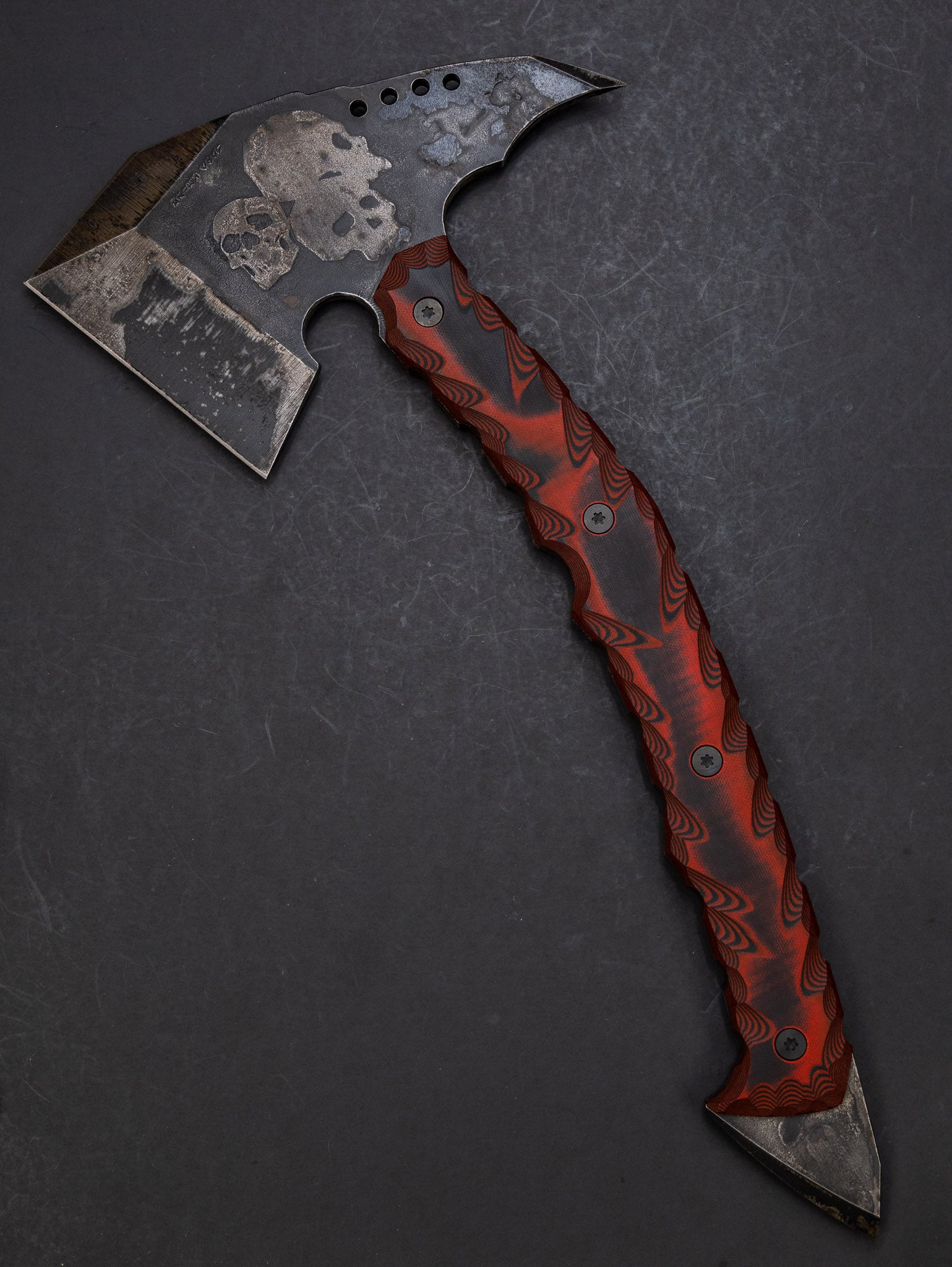 Aries CQCT Large Battle Hawk 1/4” Thick 80crv2 Skull Etched Axe