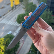 Chaves Dissident Tanto - Blue Crosshatch Aluminum w/ Nebula Fat Carbon Inlays - Stonewash M390