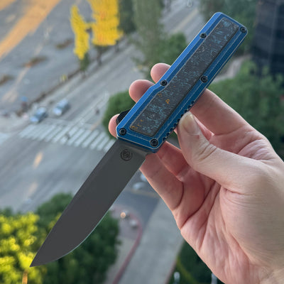 Chaves Dissident Drop Point - Blue Crosshatch Aluminum w/ Gulf Camo Carbon Inlays - Stonewash M390