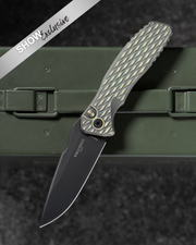 Pro-Tech Spartan Pallas Auto Custom - Distressed Green & Gold Lattice Pattern Titanium w/ Mosaic Pin Button - DLC Magnacut - 2026 Pallas Custom 007