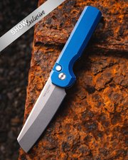 Pro-Tech Slimfoot Auto - Battleworn Blue Aluminum w/ Mother Of Pearl Button - Stonewash Magnacut - CCKSF26.Slimfoot.1