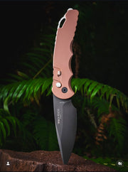 Pro-Tech TR-4 - Brown Aluminum w/ Steel Safety & Black Lip Pearl Button - DLC 154CM - CCKSF26.TR4.1