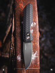 Pro-Tech Vero Synapse 2 Auto - Black Herringbone Texture Aluminum w/ Black Lip Pearl Button - DLC MagnaMax - CCKSF26.VERO.1