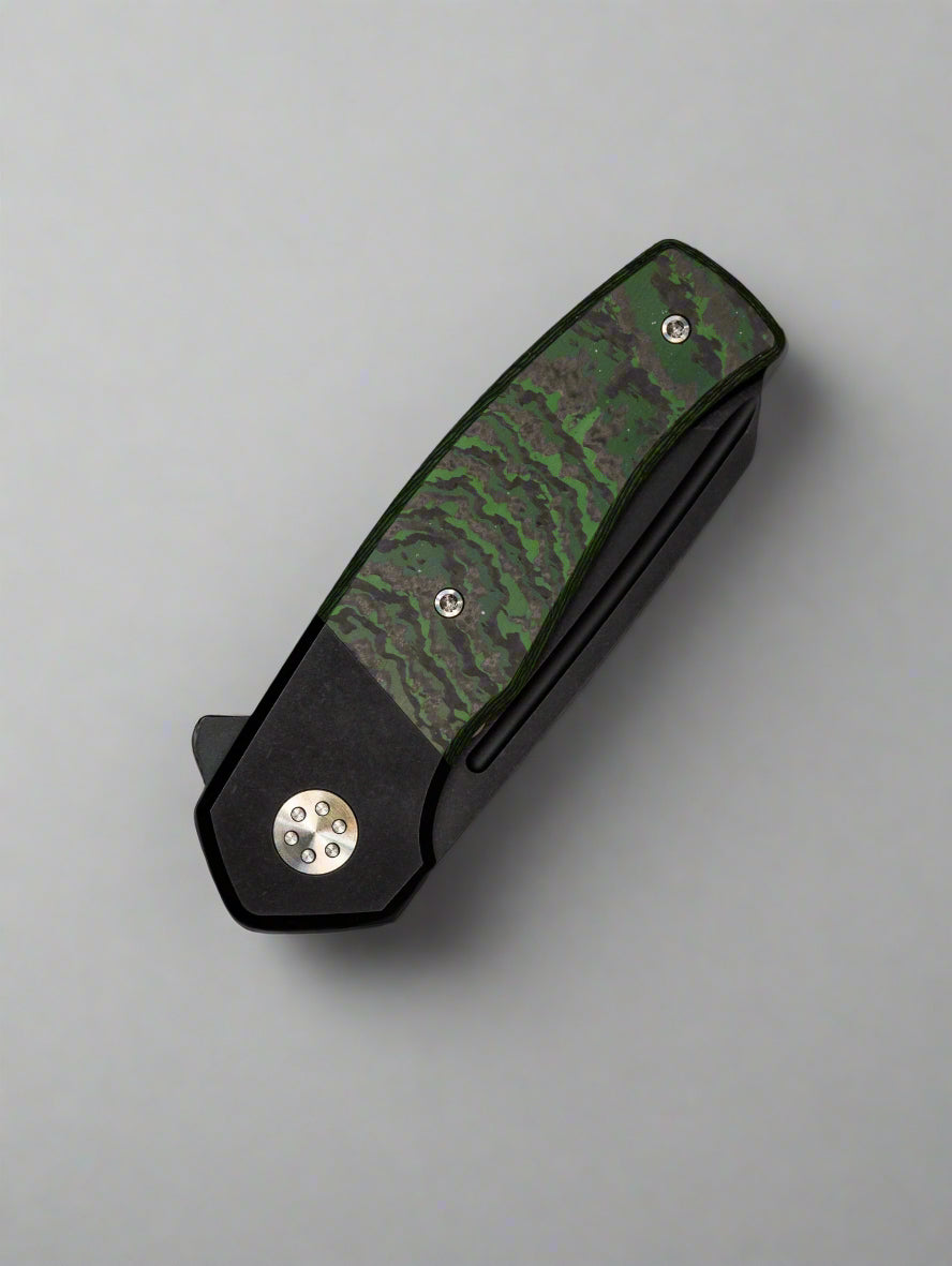 Beans Blades Mini Warrior Folder - Jungle Wear Fat Carbon, Titanium Handle, PVD M390