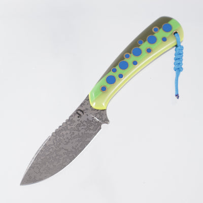 JD Custom Cheeker Compact - Mangiafico Collaboration - OD Green/Lime Green/Yellow G10 w/ Blue G10 & Brass Pins - Acid Etch Magnacut