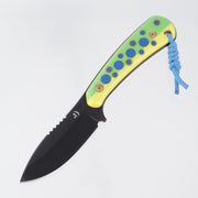 JD Custom Cheeker Compact - Mangiafico Collaboration - Lime Green/Yellow G10 w/ Blue G10 & Brass Pins - Black S45VN