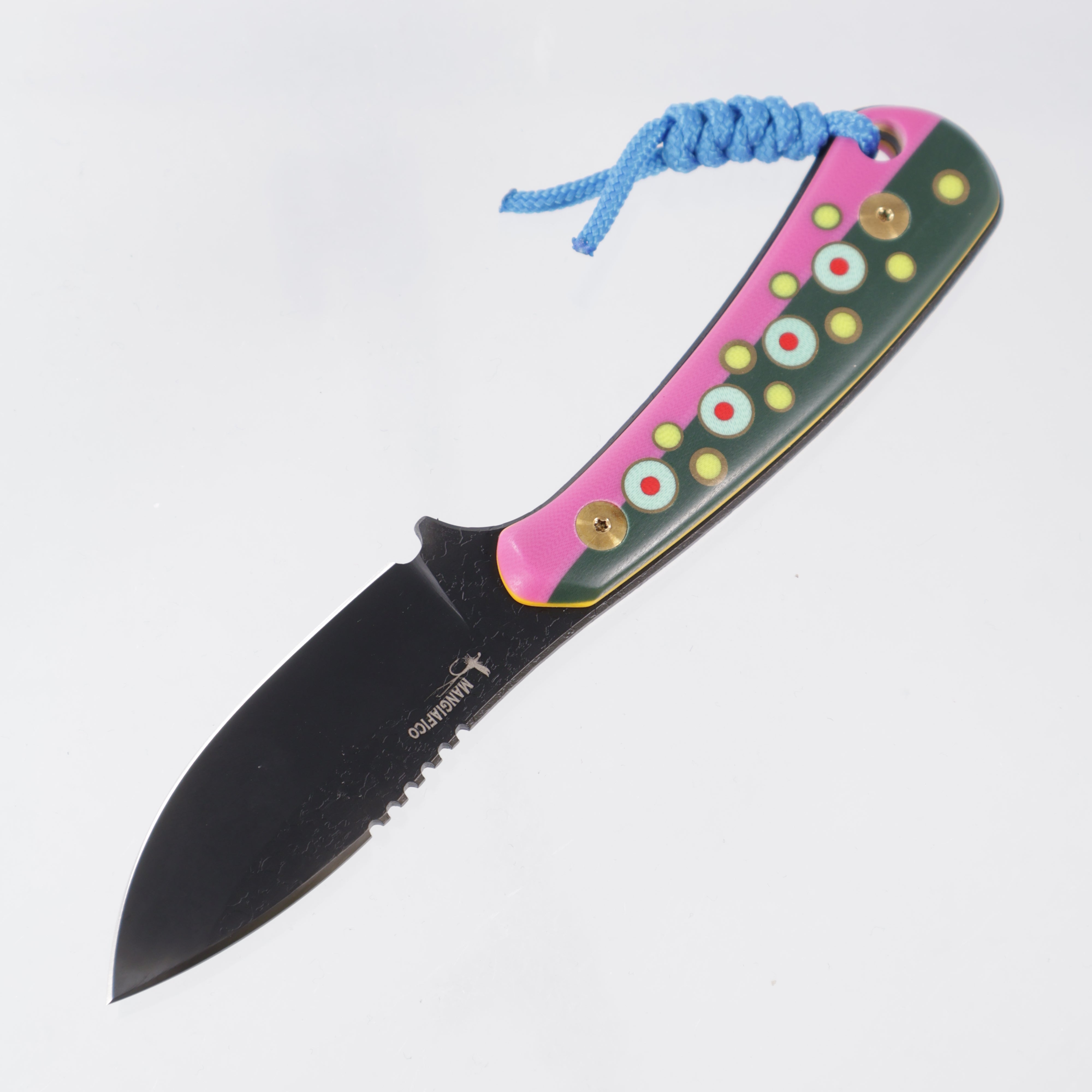 JD Custom Cheeker Compact - Mangiafico Collaboration - Forest Green/Pink w/ Multi-Color G10 & Brass Pins - Black S45VN