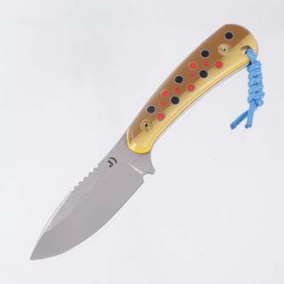JD Custom Cheeker Compact - Mangiafico Collaboration - Brown/Tan G10 w/ Multi-Color G10 & Brass Pins - Beadblast Magnacut