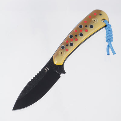 JD Custom Cheeker Compact - Mangiafico Collaboration - Brown/Tan G10 w/ Multi-Color G10 & Brass Pins - Black S45VN