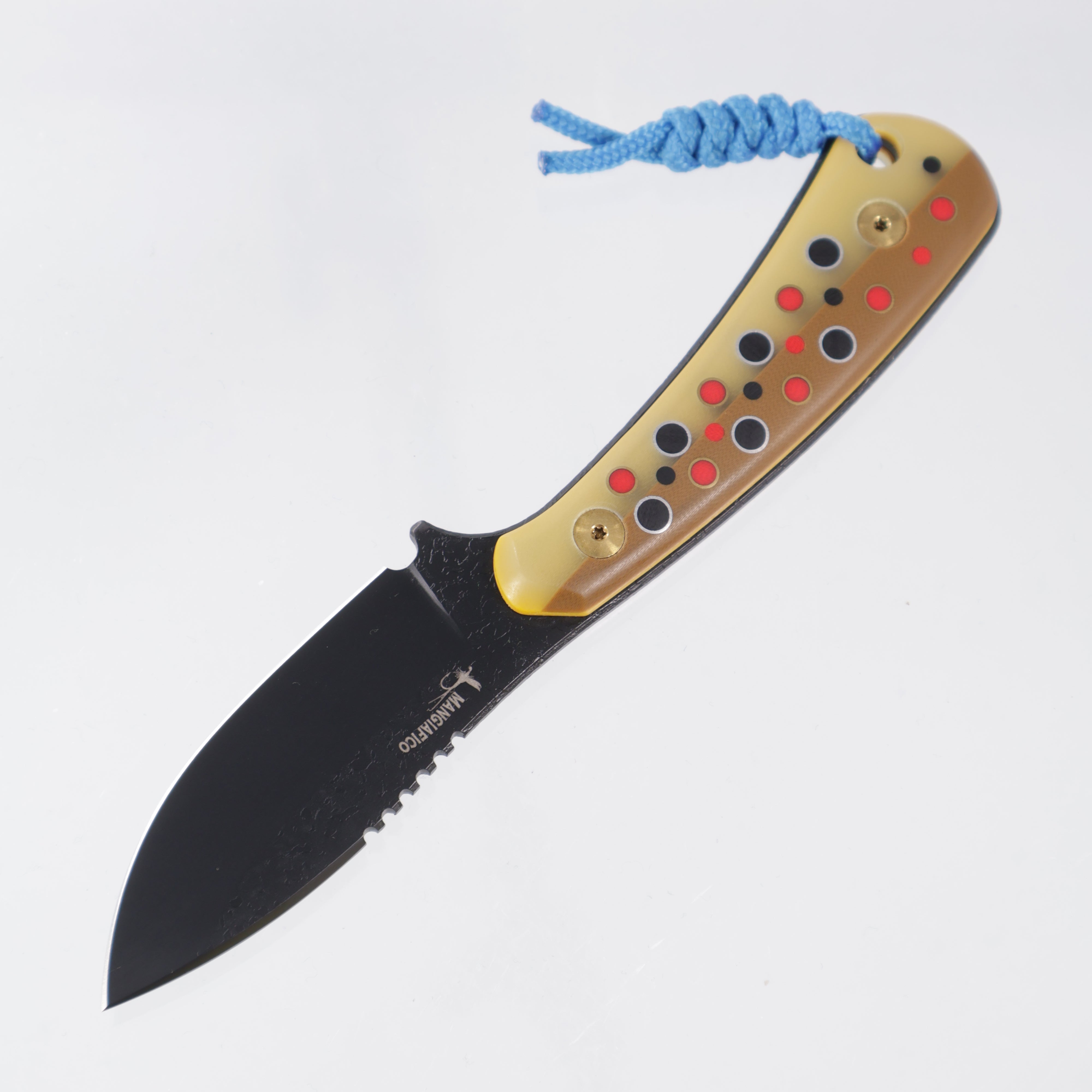 JD Custom Cheeker Compact - Mangiafico Collaboration - Brown/Tan G10 w/ Multi-Color G10 & Brass Pins - Black S45VN
