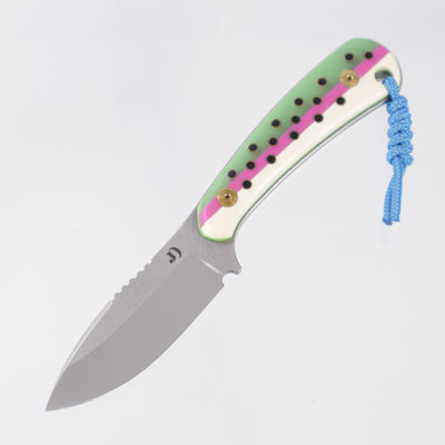 JD Custom Cheeker Compact - Mangiafico Collaboration - Green/Pink/White G10 w/ Black G10 & Brass Pins - Beadblast Magnacut