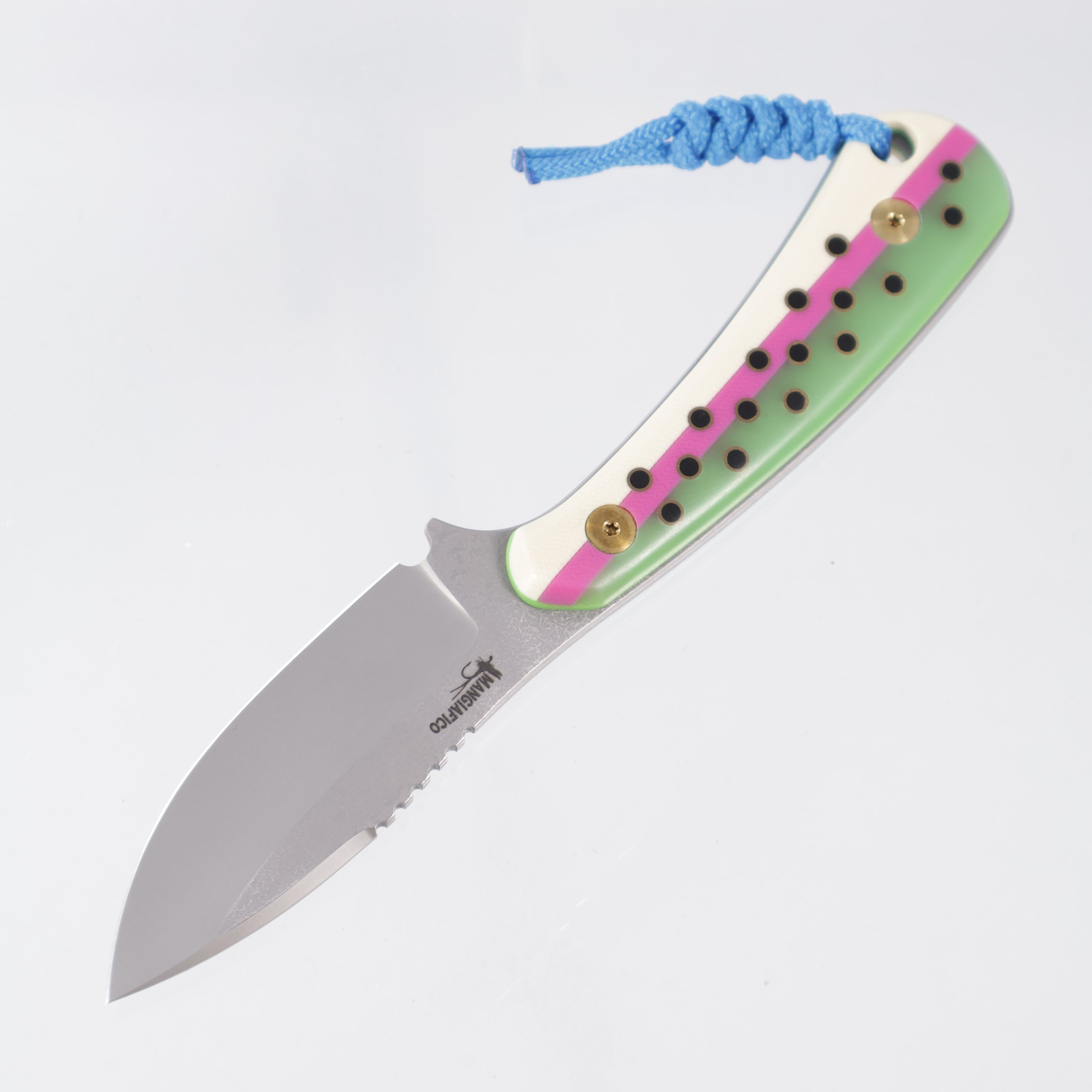 JD Custom Cheeker Compact - Mangiafico Collaboration - Green/Pink/White G10 w/ Black G10 & Brass Pins - Beadblast Magnacut